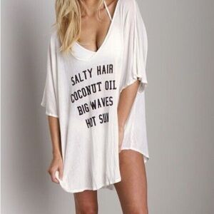 Wildfox White Swim Coverup with Text Print